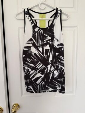 Abstract Brushstroke Racerback Tank Top - Black & White